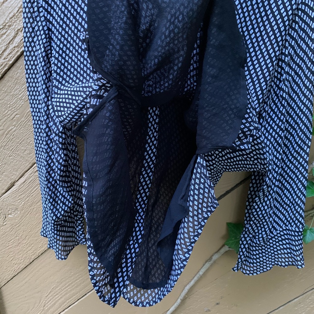 Style Co 3/4 ruffle sleeve button-up Shirt Sz 14P black white check business top - Picture 15 of 16